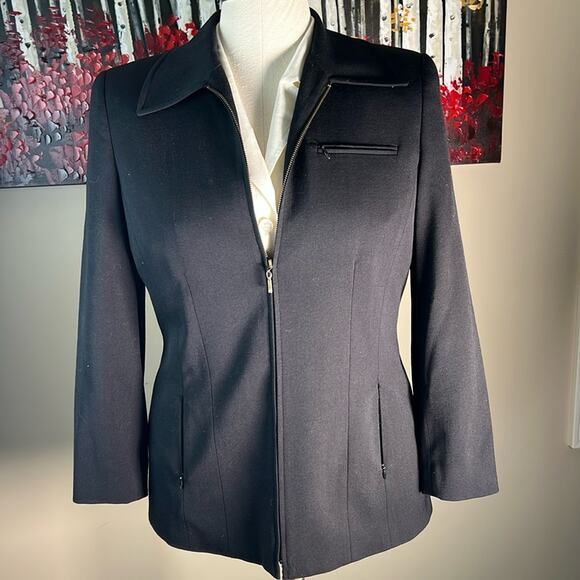 Gruppo Americano Jackets & Blazers - Vintage Gruppo Americano wool blend black zip up collared fitted blazer 10
